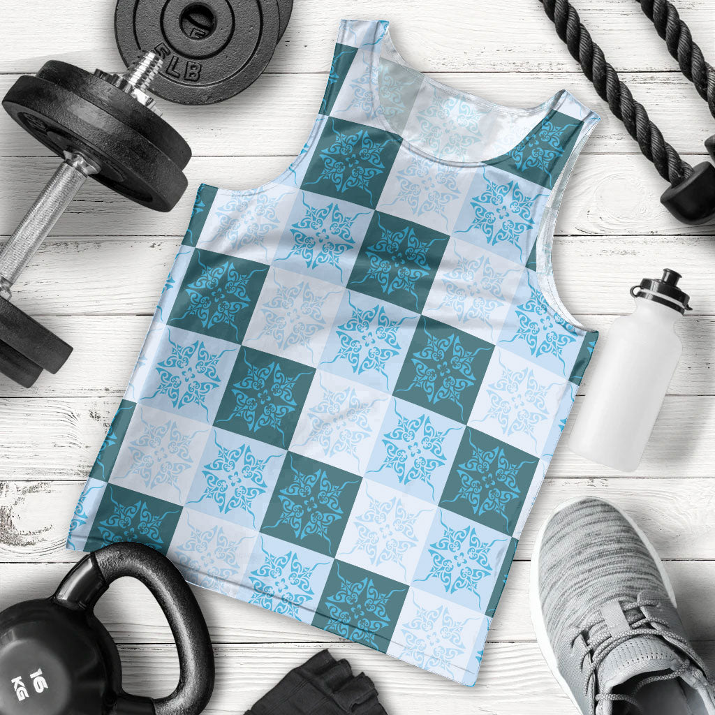 Cyan Manta Ray Hawaiian Quilt Motif Men Tank Top LT05 - Polynesian Pride