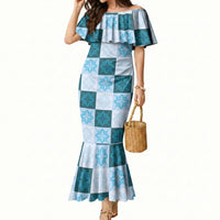 Cyan Manta Ray Hawaiian Quilt Motif Mermaid Dress LT05 Women Blue - Polynesian Pride