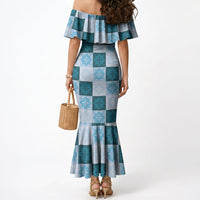 Cyan Manta Ray Hawaiian Quilt Motif Mermaid Dress LT05 - Polynesian Pride