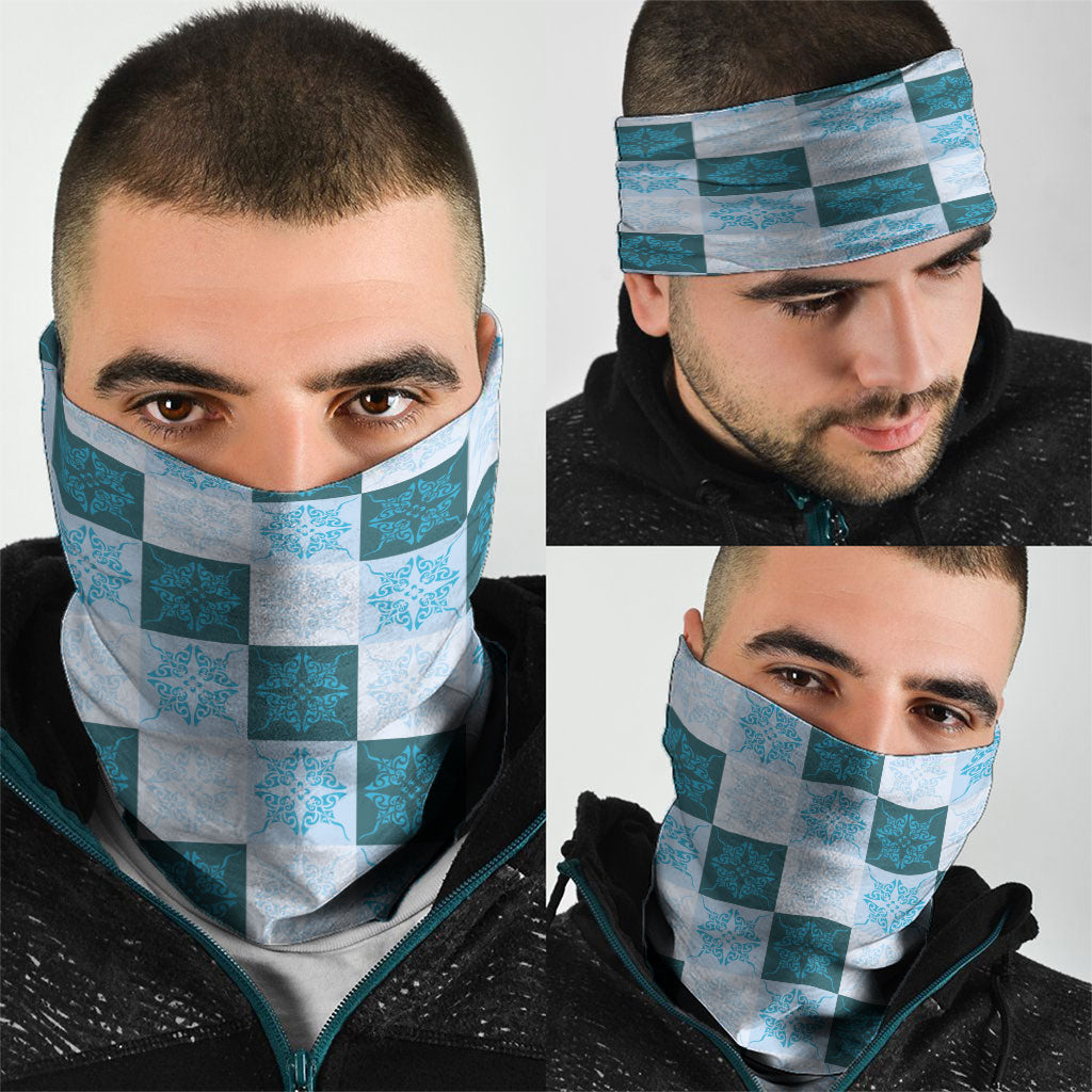 Cyan Manta Ray Hawaiian Quilt Motif Neck Gaiter LT05 - Polynesian Pride