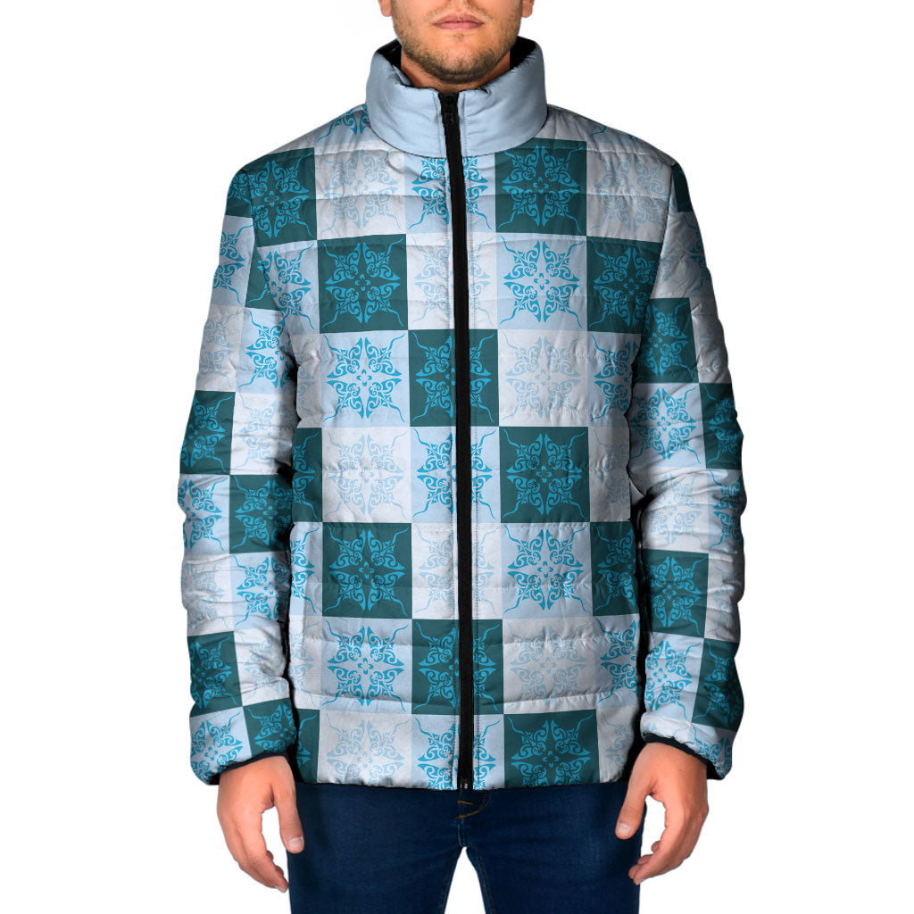 Cyan Manta Ray Hawaiian Quilt Motif Padded Jacket LT05 Men Blue - Polynesian Pride