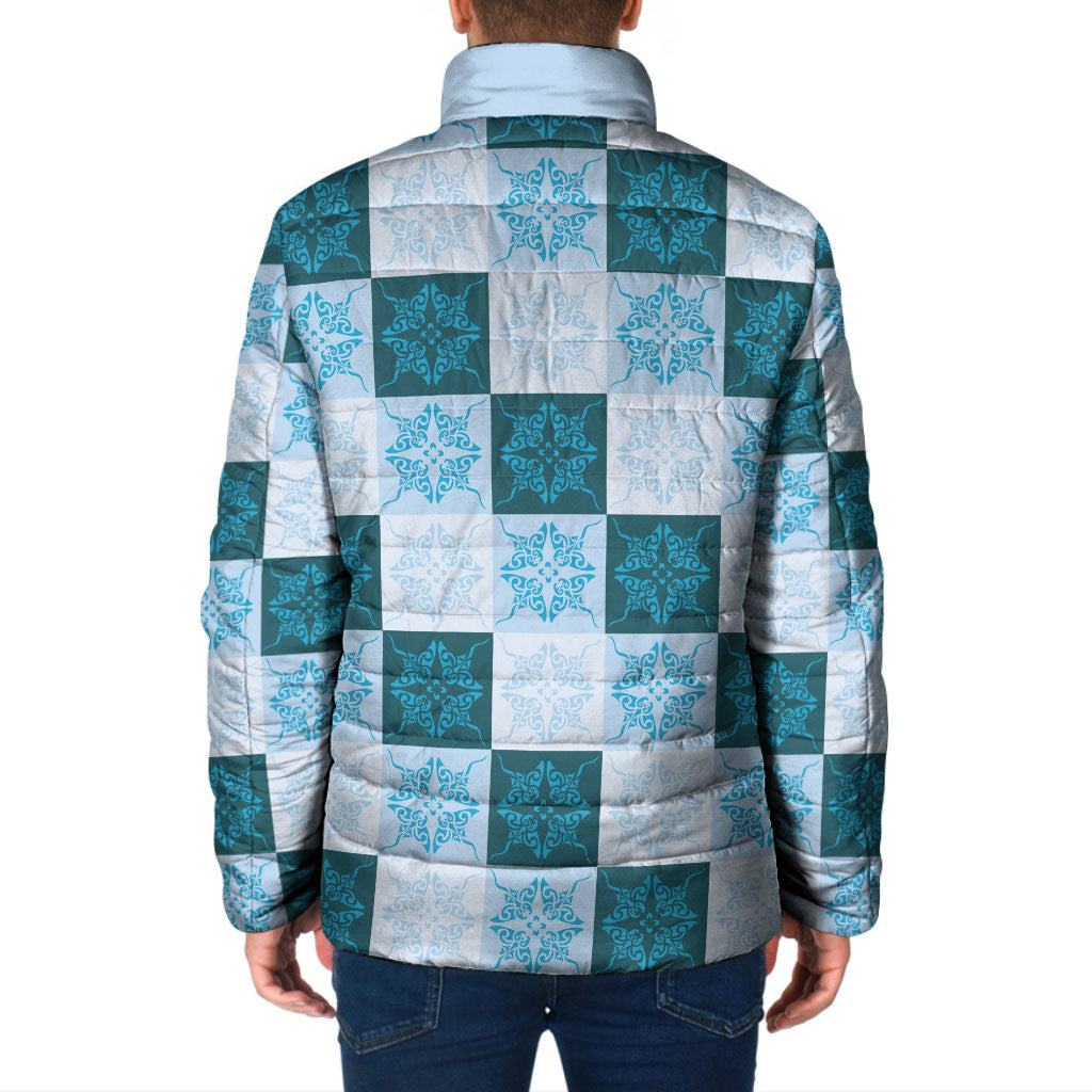Cyan Manta Ray Hawaiian Quilt Motif Padded Jacket LT05 - Polynesian Pride