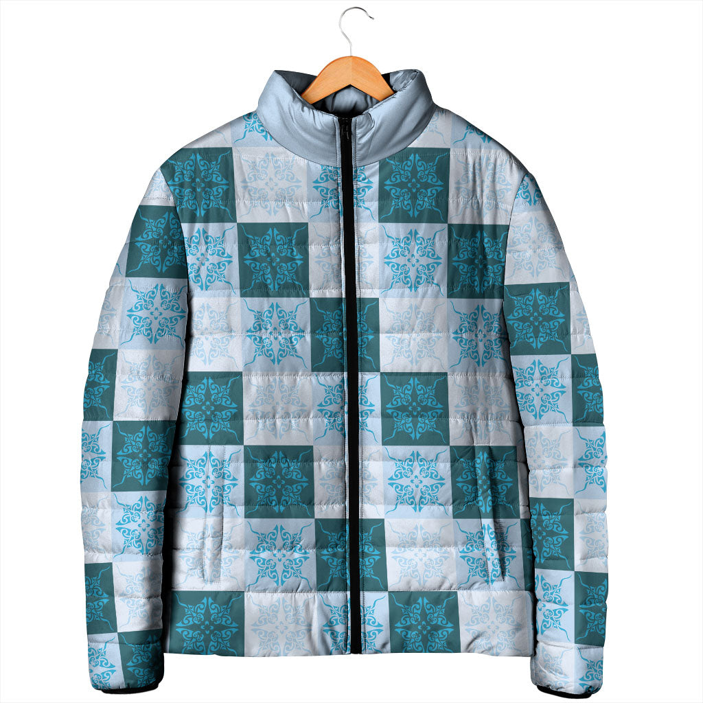 Cyan Manta Ray Hawaiian Quilt Motif Padded Jacket LT05 - Polynesian Pride