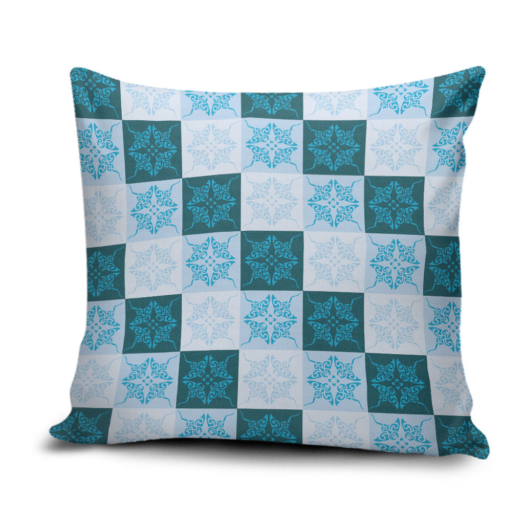 Cyan Manta Ray Hawaiian Quilt Motif Pillow Cover LT05 Blue - Polynesian Pride