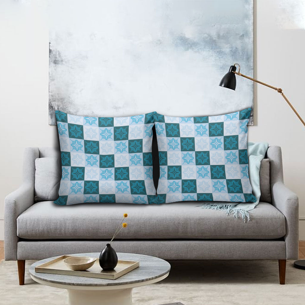 Cyan Manta Ray Hawaiian Quilt Motif Pillow Cover LT05 - Polynesian Pride