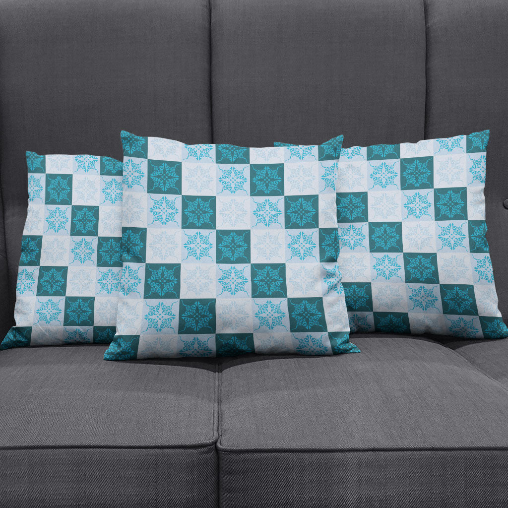 Cyan Manta Ray Hawaiian Quilt Motif Pillow Cover LT05 - Polynesian Pride
