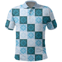 Cyan Manta Ray Hawaiian Quilt Motif Polo Shirt LT05 Blue - Polynesian Pride