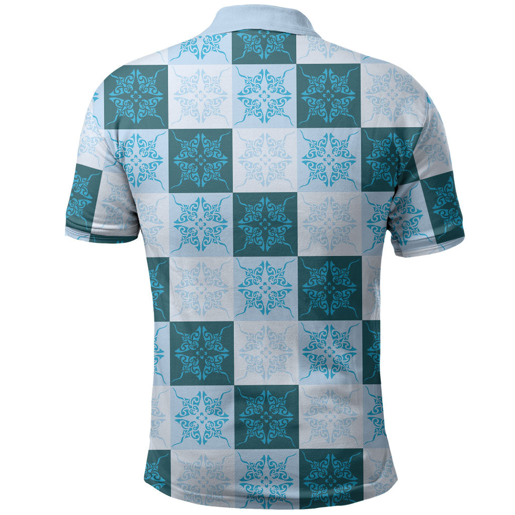 Cyan Manta Ray Hawaiian Quilt Motif Polo Shirt LT05 - Polynesian Pride