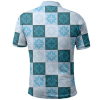 Cyan Manta Ray Hawaiian Quilt Motif Polo Shirt LT05 - Polynesian Pride