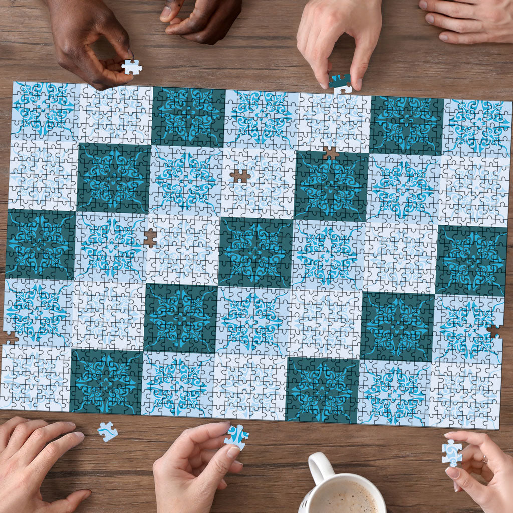Cyan Manta Ray Hawaiian Quilt Motif Puzzle LT05 - Polynesian Pride