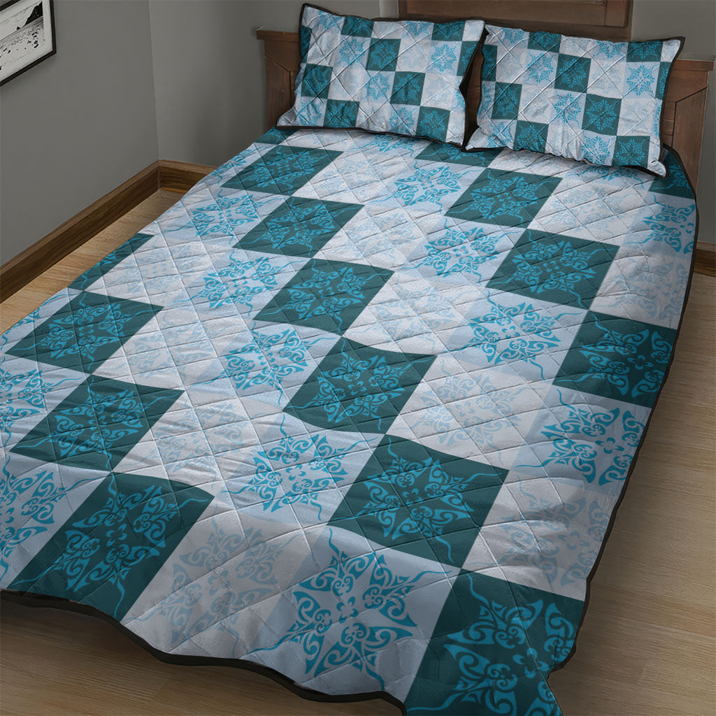 Cyan Manta Ray Hawaiian Quilt Motif Quilt Bed Set LT05 - Polynesian Pride