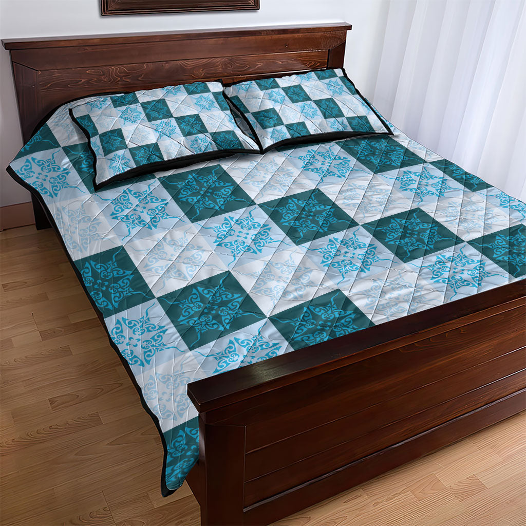Cyan Manta Ray Hawaiian Quilt Motif Quilt Bed Set LT05 - Polynesian Pride