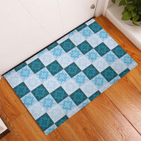 Cyan Manta Ray Hawaiian Quilt Motif Rubber Doormat LT05 - Polynesian Pride