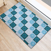 Cyan Manta Ray Hawaiian Quilt Motif Rubber Doormat LT05 - Polynesian Pride