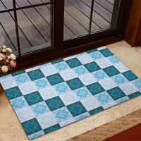 Cyan Manta Ray Hawaiian Quilt Motif Rubber Doormat LT05 - Polynesian Pride