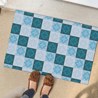 Cyan Manta Ray Hawaiian Quilt Motif Rubber Doormat LT05 - Polynesian Pride