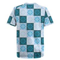Cyan Manta Ray Hawaiian Quilt Motif Rugby Jersey LT05 - Polynesian Pride