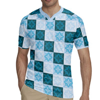 Cyan Manta Ray Hawaiian Quilt Motif Rugby Jersey LT05 - Polynesian Pride