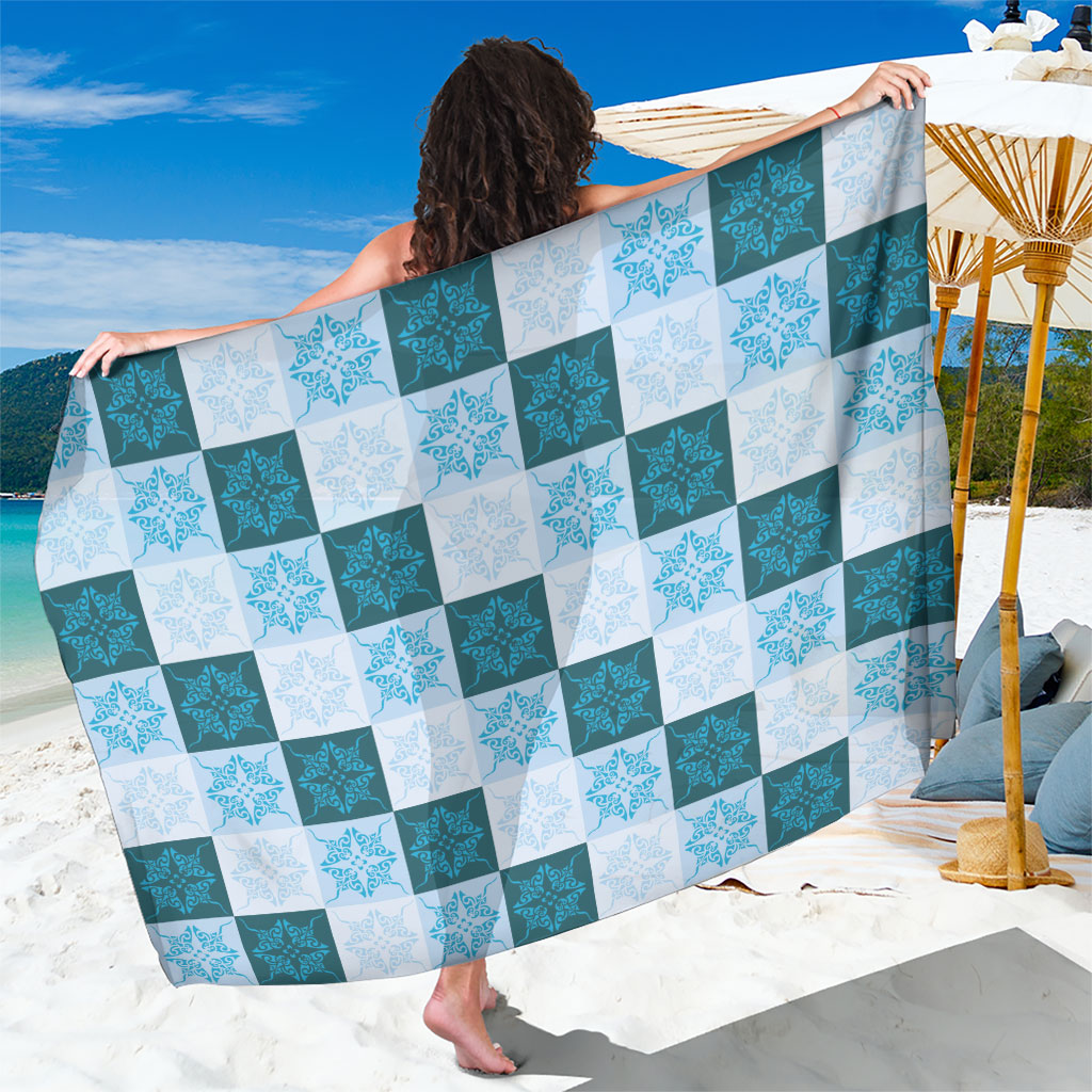 Cyan Manta Ray Hawaiian Quilt Motif Sarong LT05 One Size 44 x 66 inches Blue - Polynesian Pride
