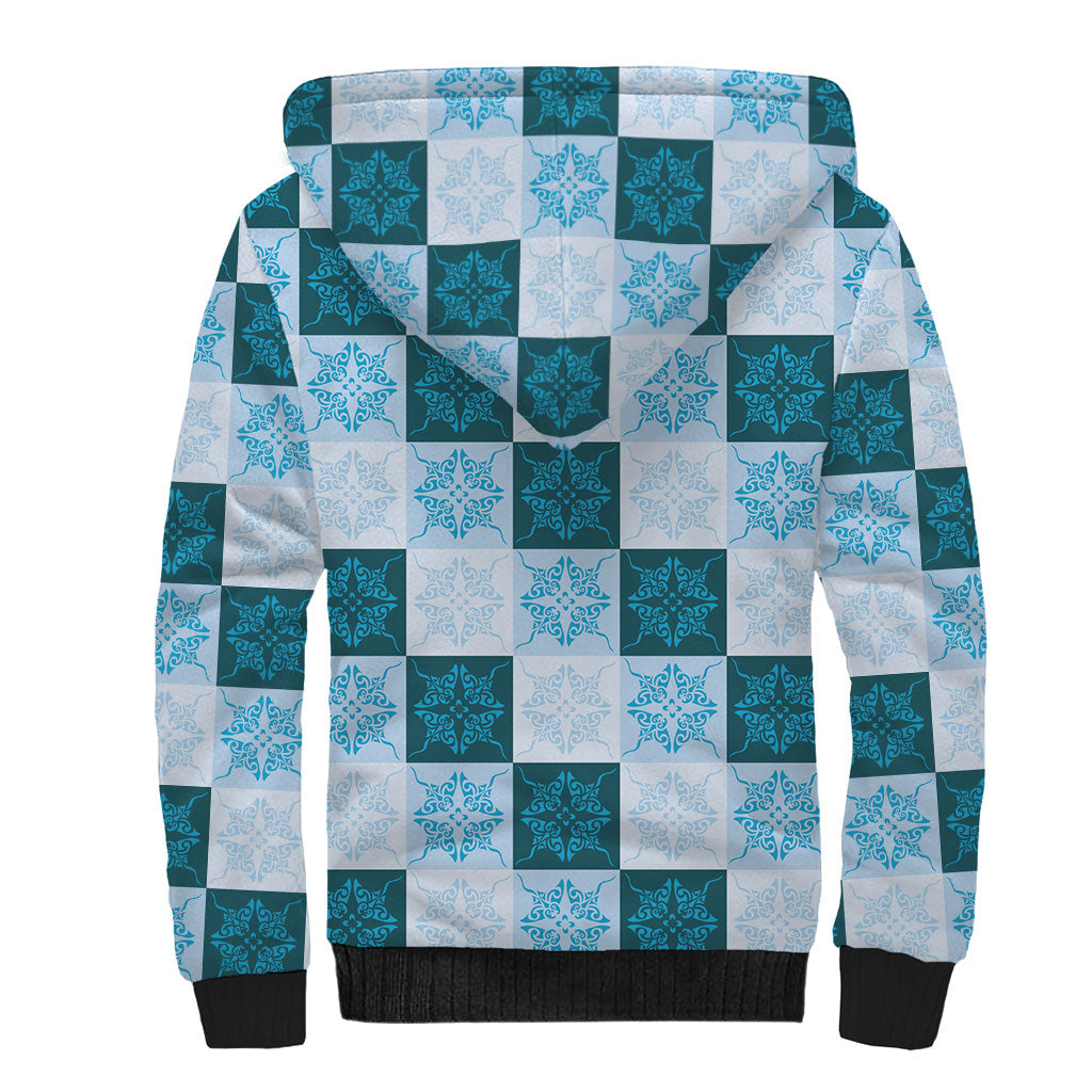 Cyan Manta Ray Hawaiian Quilt Motif Sherpa Hoodie LT05 - Polynesian Pride