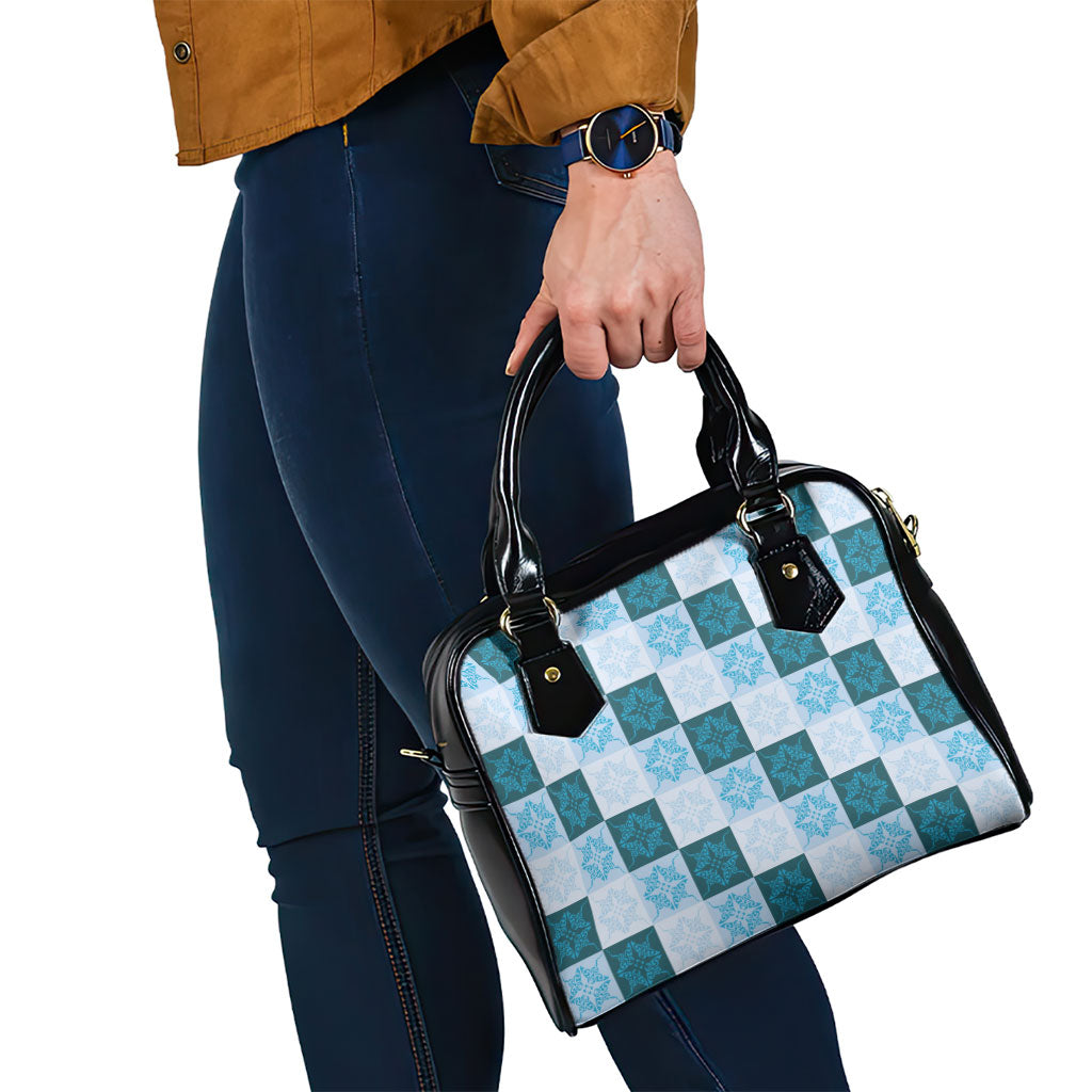 Cyan Manta Ray Hawaiian Quilt Motif Shoulder Handbag LT05 - Polynesian Pride