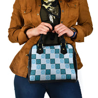 Cyan Manta Ray Hawaiian Quilt Motif Shoulder Handbag LT05 - Polynesian Pride