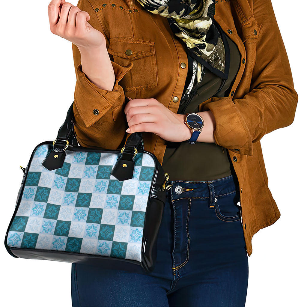 Cyan Manta Ray Hawaiian Quilt Motif Shoulder Handbag LT05 - Polynesian Pride