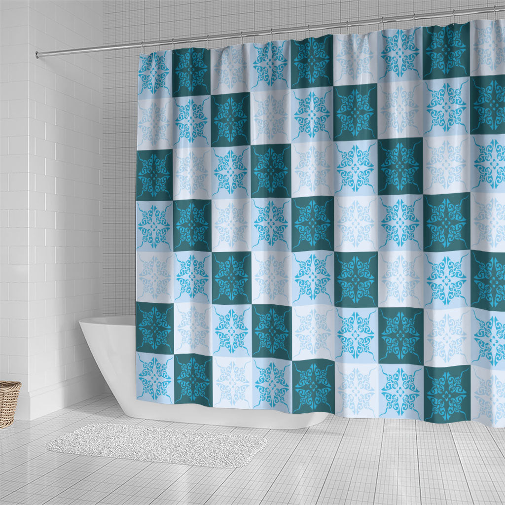 Cyan Manta Ray Hawaiian Quilt Motif Shower Curtain LT05 - Polynesian Pride