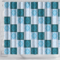 Cyan Manta Ray Hawaiian Quilt Motif Shower Curtain LT05 - Polynesian Pride