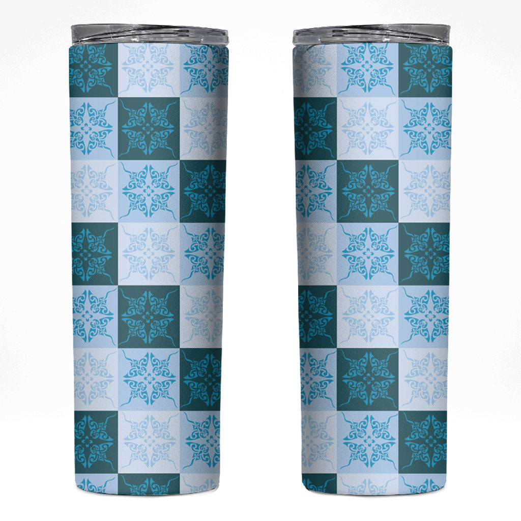 Cyan Manta Ray Hawaiian Quilt Motif Skinny Tumbler LT05 Blue - Polynesian Pride