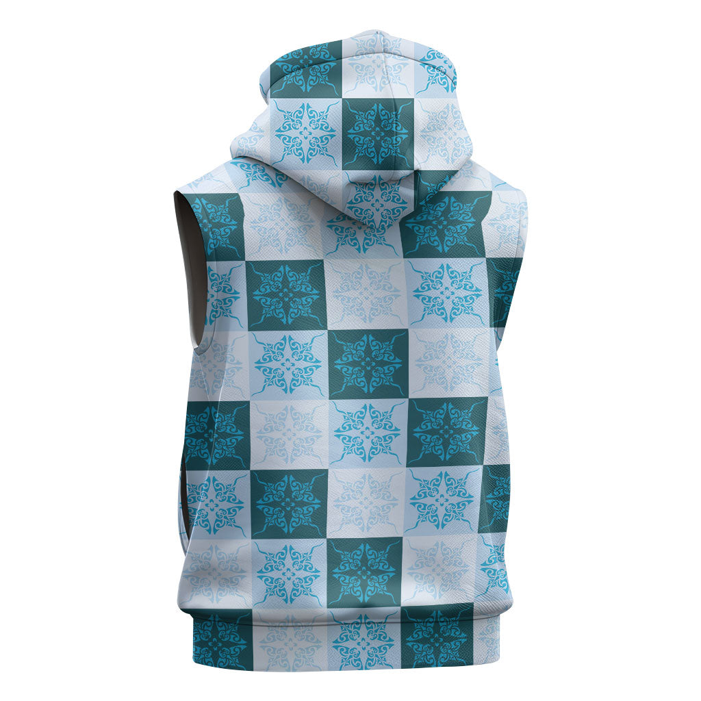 Cyan Manta Ray Hawaiian Quilt Motif Sleeveless Hoodie LT05 - Polynesian Pride