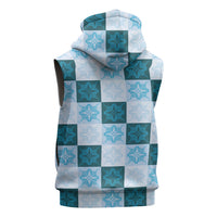 Cyan Manta Ray Hawaiian Quilt Motif Sleeveless Hoodie LT05 - Polynesian Pride