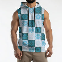 Cyan Manta Ray Hawaiian Quilt Motif Sleeveless Hoodie LT05 - Polynesian Pride