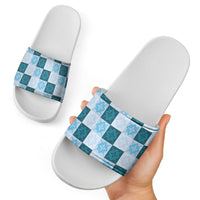 Cyan Manta Ray Hawaiian Quilt Motif Slide Sandals LT05 - Polynesian Pride