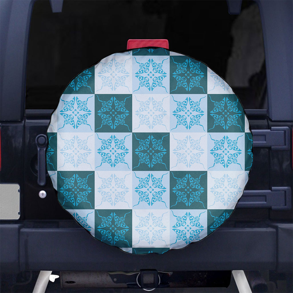 Cyan Manta Ray Hawaiian Quilt Motif Spare Tire Cover LT05 No hole Blue - Polynesian Pride
