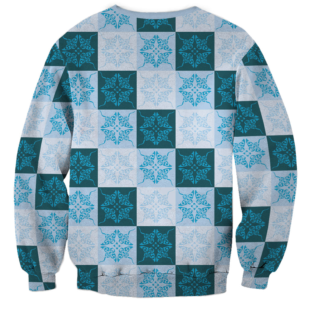 Cyan Manta Ray Hawaiian Quilt Motif Sweatshirt LT05 - Polynesian Pride