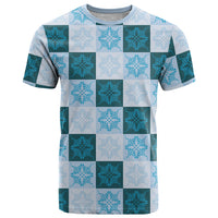 Cyan Manta Ray Hawaiian Quilt Motif T Shirt LT05 Blue - Polynesian Pride