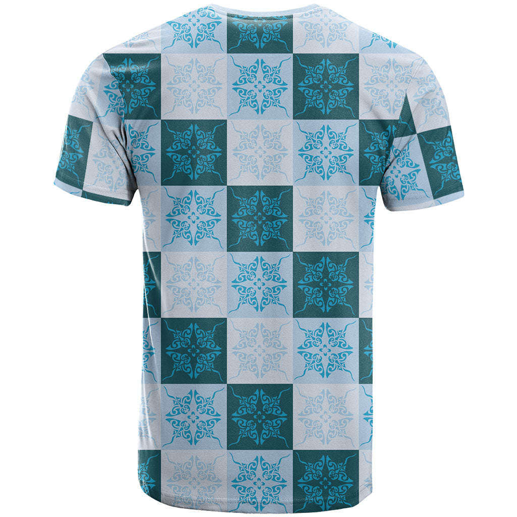 Cyan Manta Ray Hawaiian Quilt Motif T Shirt LT05 - Polynesian Pride