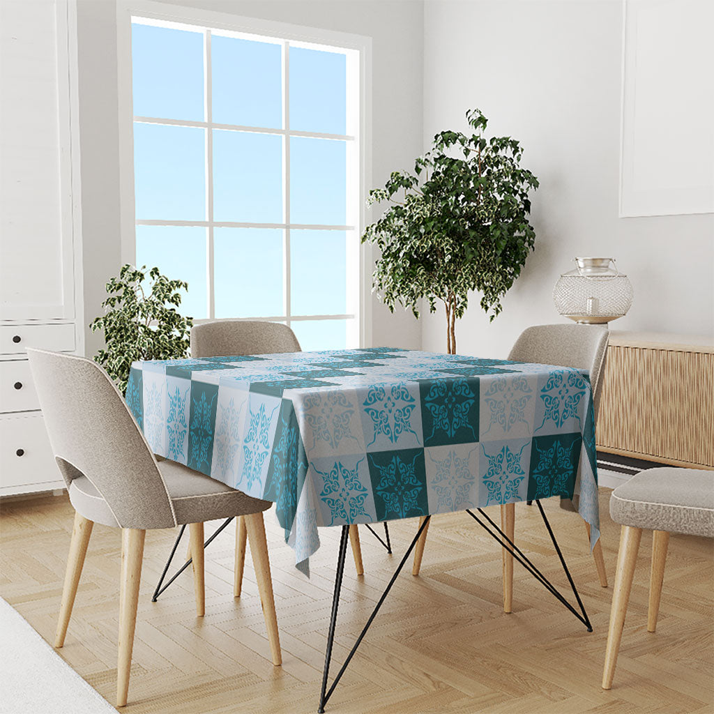 Cyan Manta Ray Hawaiian Quilt Motif Tablecloth LT05 - Polynesian Pride