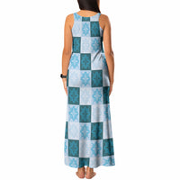 Cyan Manta Ray Hawaiian Quilt Motif Tank Maxi Dress LT05 - Polynesian Pride