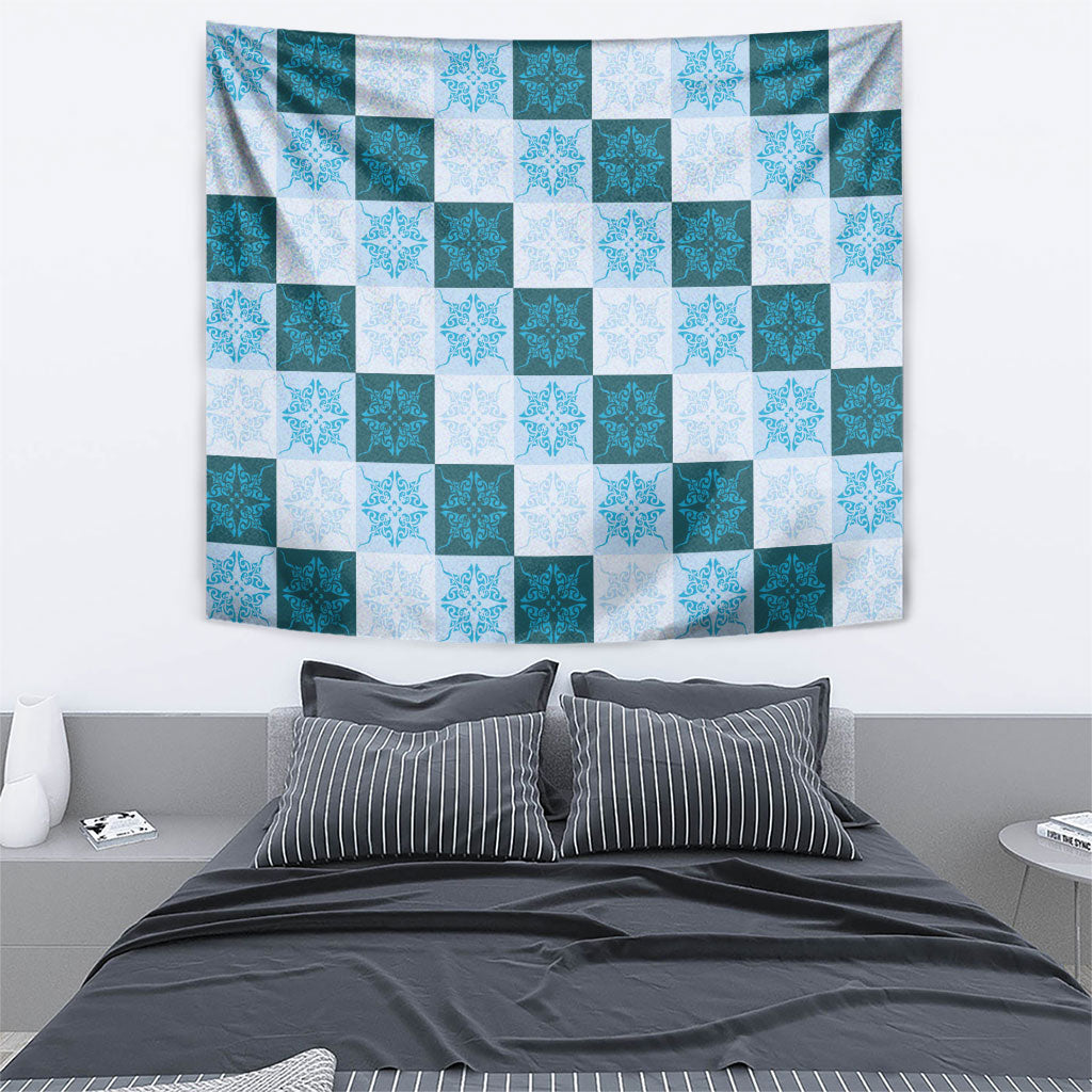 Cyan Manta Ray Hawaiian Quilt Motif Tapestry LT05 - Polynesian Pride