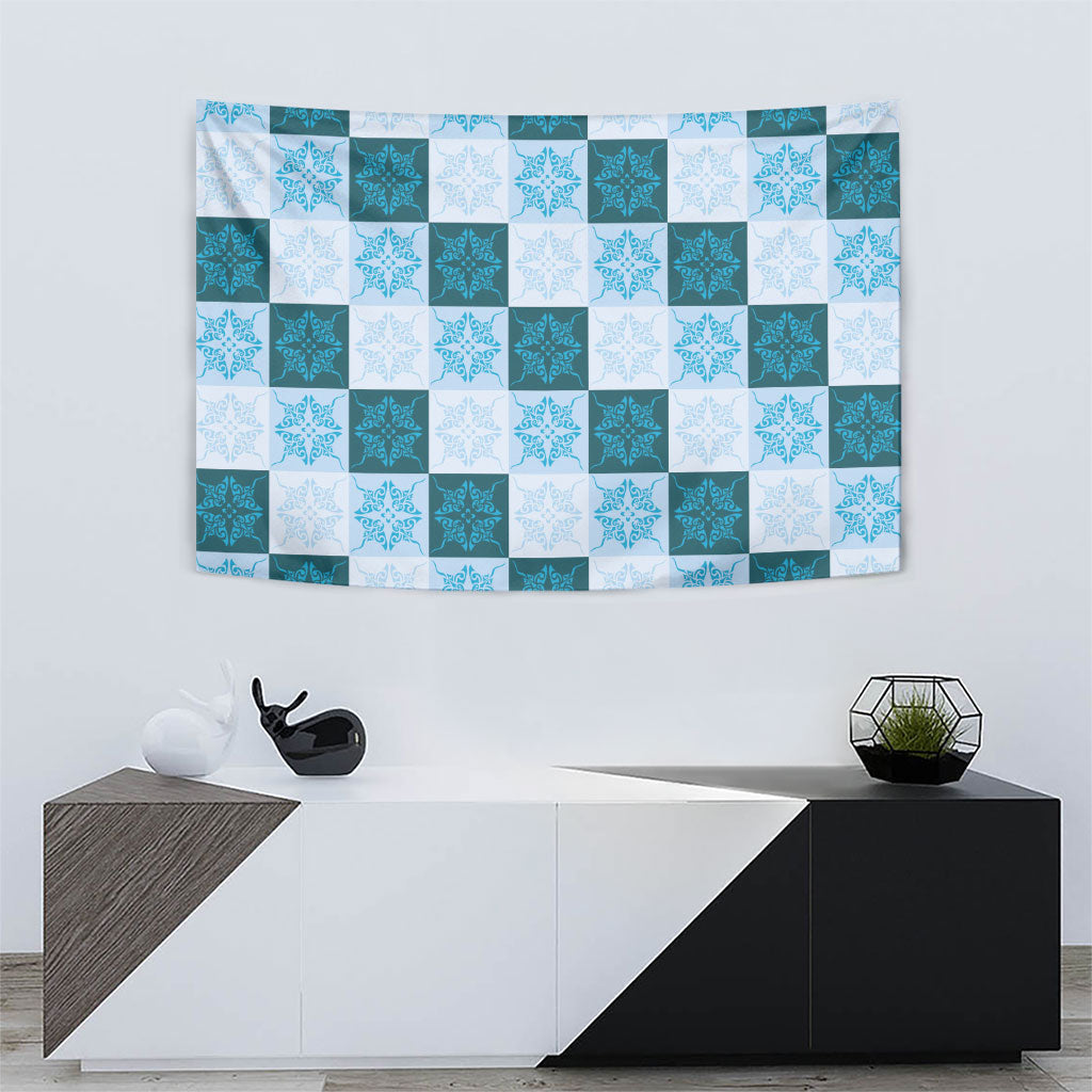 Cyan Manta Ray Hawaiian Quilt Motif Tapestry LT05 - Polynesian Pride