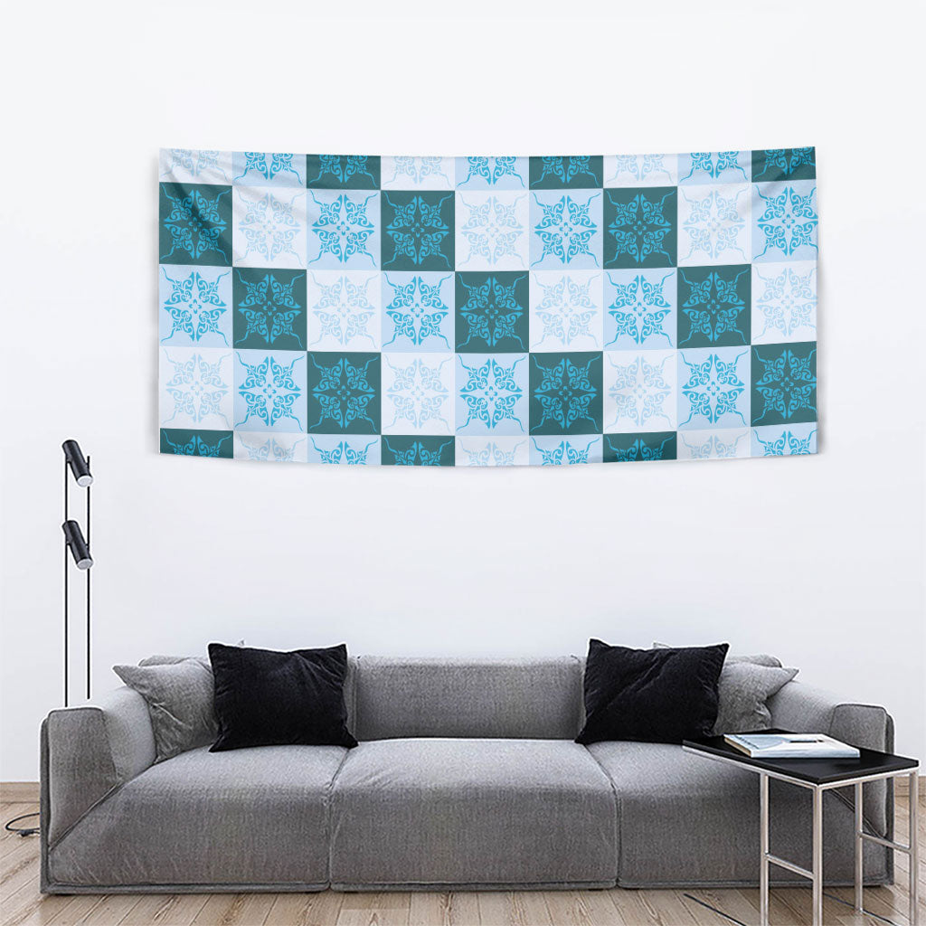 Cyan Manta Ray Hawaiian Quilt Motif Tapestry LT05 - Polynesian Pride