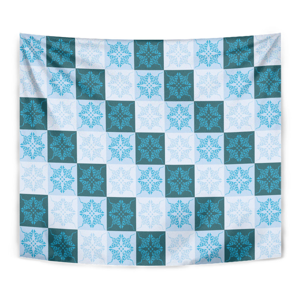 Cyan Manta Ray Hawaiian Quilt Motif Tapestry LT05 - Polynesian Pride