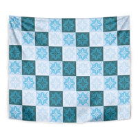 Cyan Manta Ray Hawaiian Quilt Motif Tapestry LT05 - Polynesian Pride