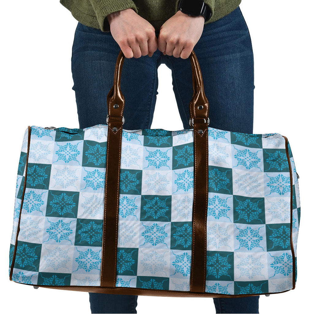Cyan Manta Ray Hawaiian Quilt Motif Travel Bag LT05 Blue - Polynesian Pride