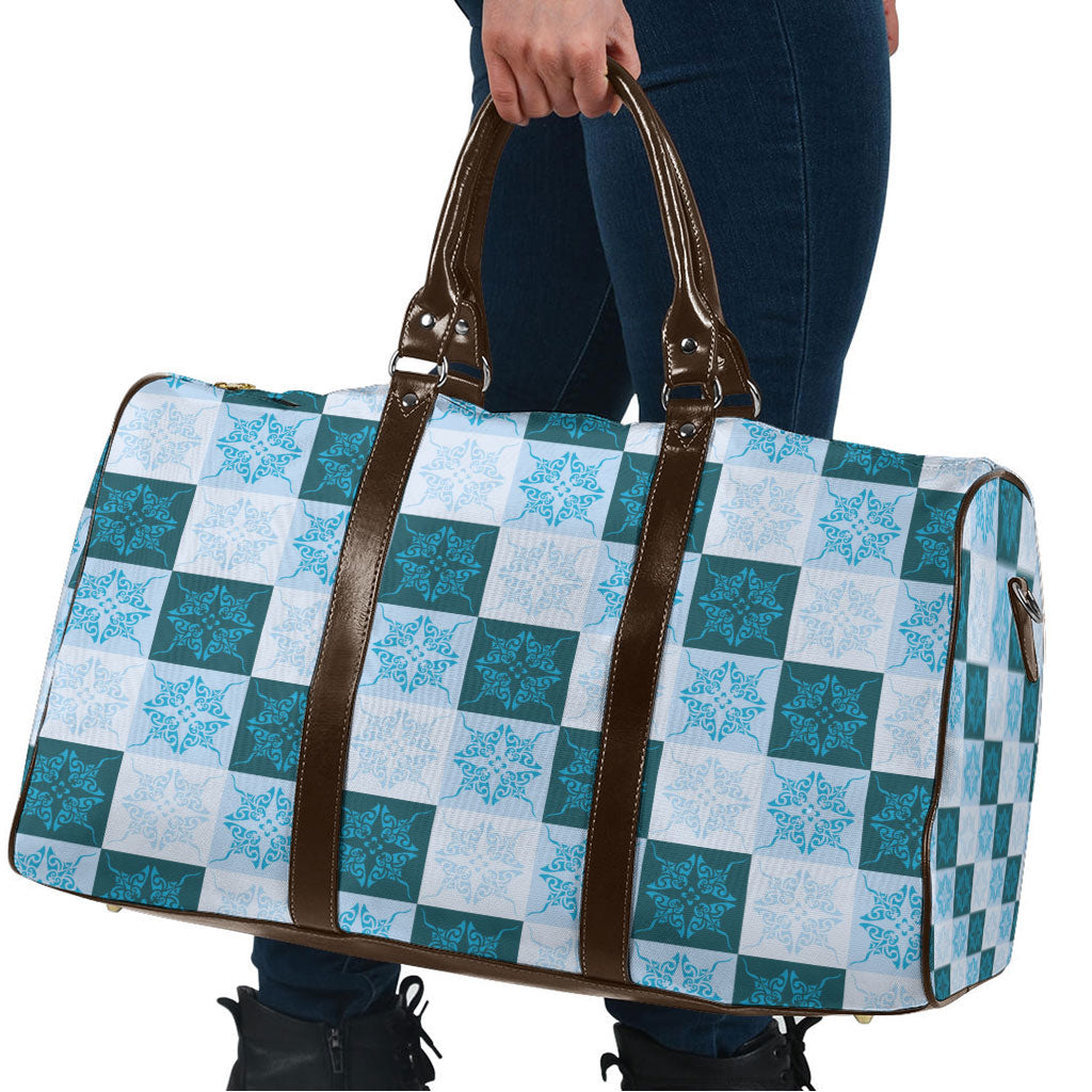 Cyan Manta Ray Hawaiian Quilt Motif Travel Bag LT05 - Polynesian Pride