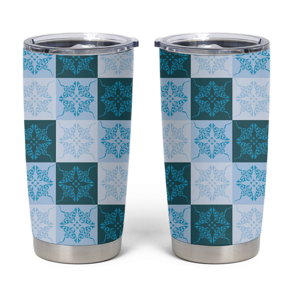 Cyan Manta Ray Hawaiian Quilt Motif Tumbler Cup LT05 Blue - Polynesian Pride