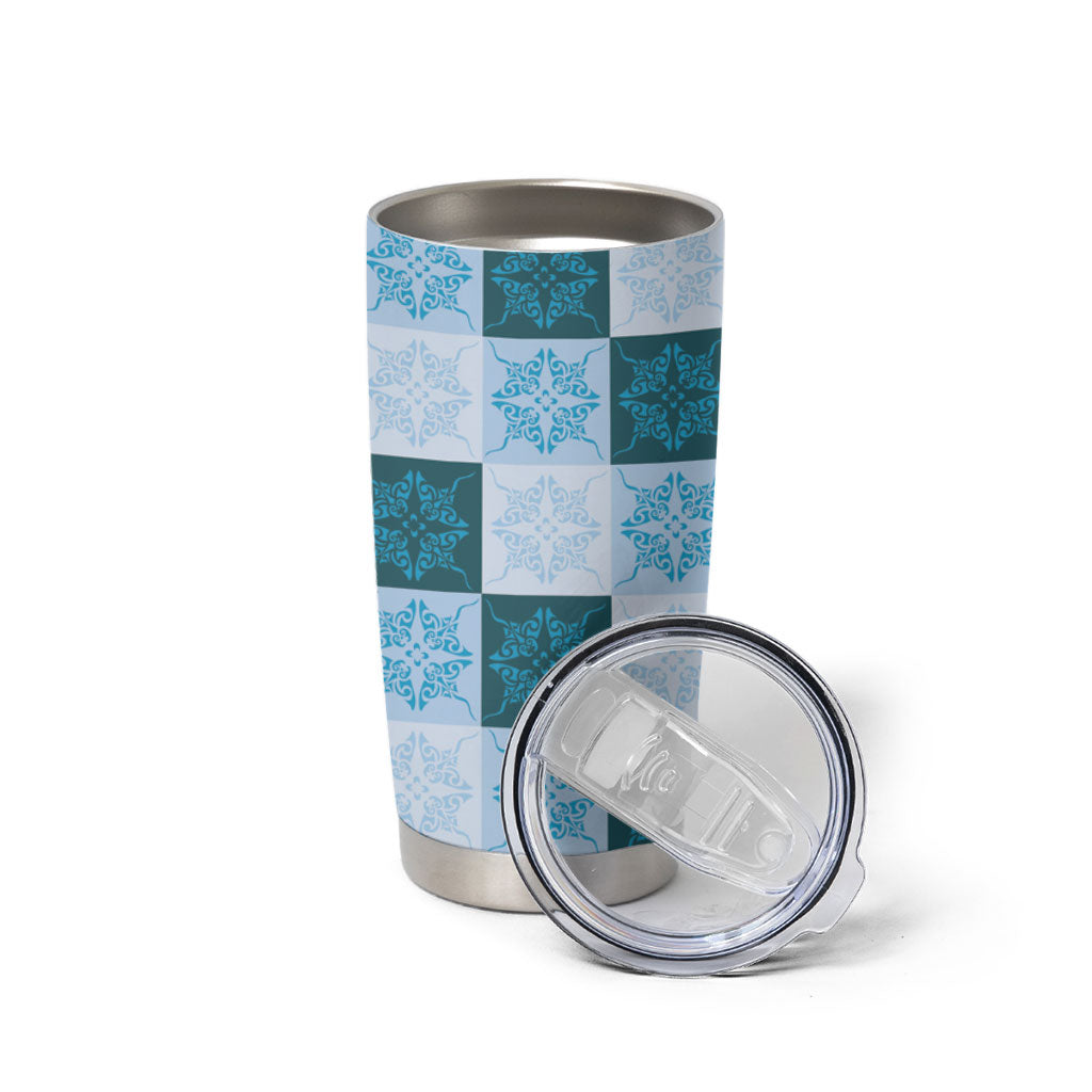 Cyan Manta Ray Hawaiian Quilt Motif Tumbler Cup LT05 - Polynesian Pride