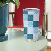 Cyan Manta Ray Hawaiian Quilt Motif Tumbler Cup LT05 - Polynesian Pride
